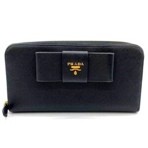 Prada Saffiano Leather Bow Zip Around Wallet